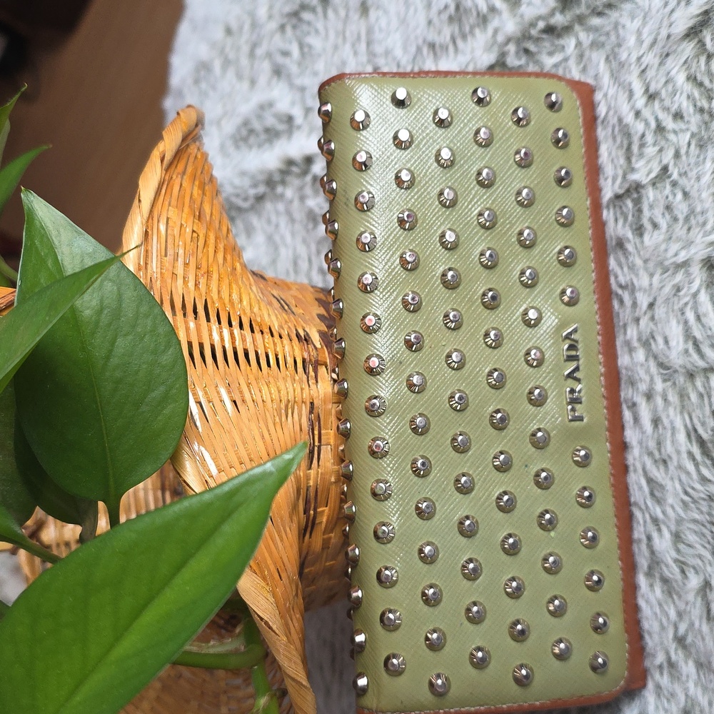 Prada Green and Brown Studded Wallet